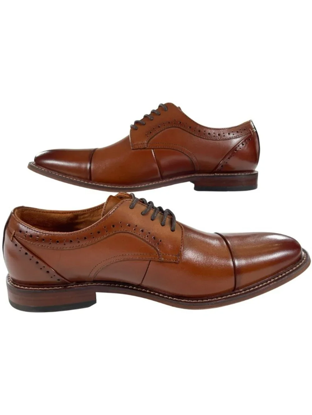 Stacy Adams Maddox Cognac Leather Cap Toe Oxford Dress Shoes Men's Size 10M NEW